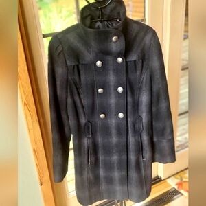 Black Rivet Button-up Collar Wool‎ Long Slv Sz. L Coat Jacket